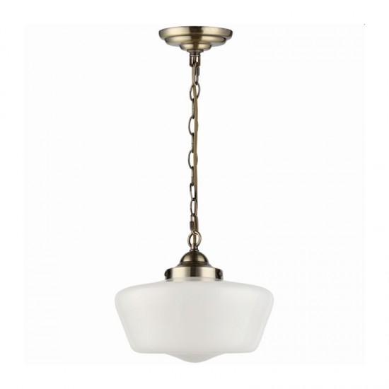 33472-005 Antique Brass Pendant with White Glass