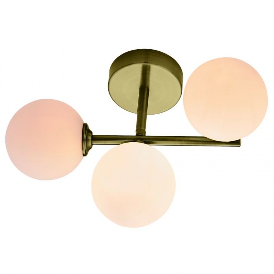 8057-005 Antique Brass with Glass Globe 3 Light Semi-Flush