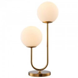 75607-005 Brushed Brass 2 Light Table Lamp with White Glass
