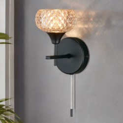 75664-005 Matt Black Wall Lamp with Textured Glass