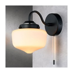 79823-005 Matt Black Wall Lamp with White Glass IP44