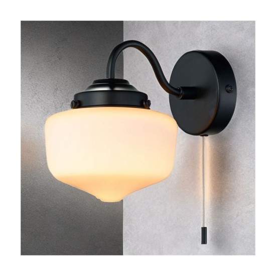 79823-005 Matt Black Wall Lamp with White Glass IP44