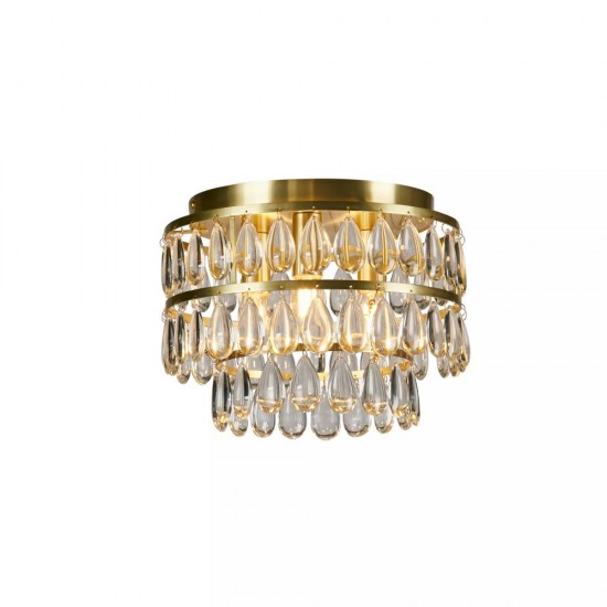 74271-10 Satin Brass 3 Light Semi Flush with Clear Glass Drops