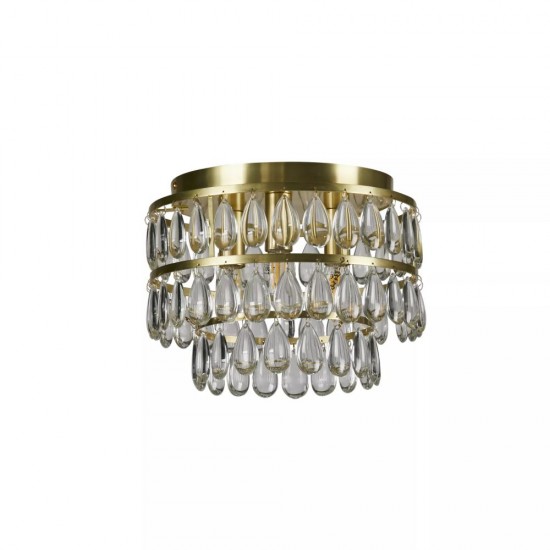 74271-10 Satin Brass 3 Light Semi Flush with Clear Glass Drops