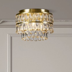 74271-10 Satin Brass 3 Light Semi Flush with Clear Glass Drops
