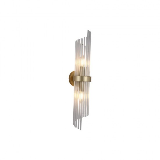 79017-006 Brushed Gold 2 Light Wall Lamp with Clear Glass Rods