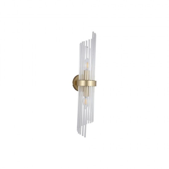 79017-006 Brushed Gold 2 Light Wall Lamp with Clear Glass Rods