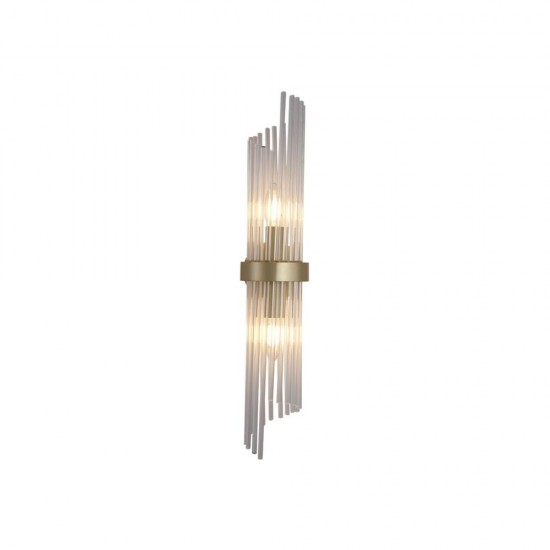 79017-006 Brushed Gold 2 Light Wall Lamp with Clear Glass Rods