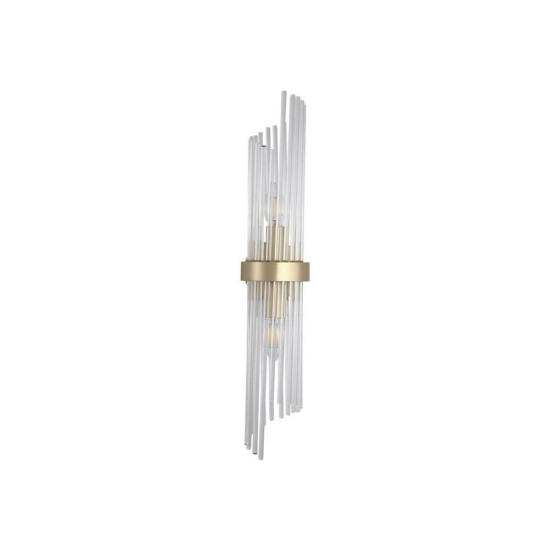 79017-006 Brushed Gold 2 Light Wall Lamp with Clear Glass Rods