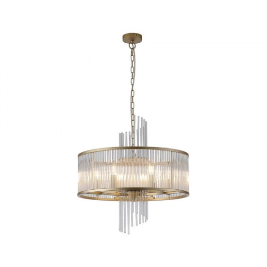 79019-006 Brushed Gold 6 Light Centre Fitting with Clear Glass Rods