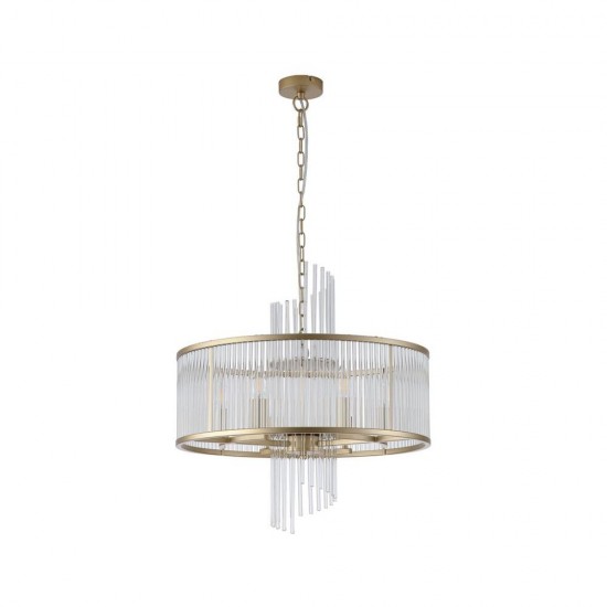 79019-006 Brushed Gold 6 Light Centre Fitting with Clear Glass Rods