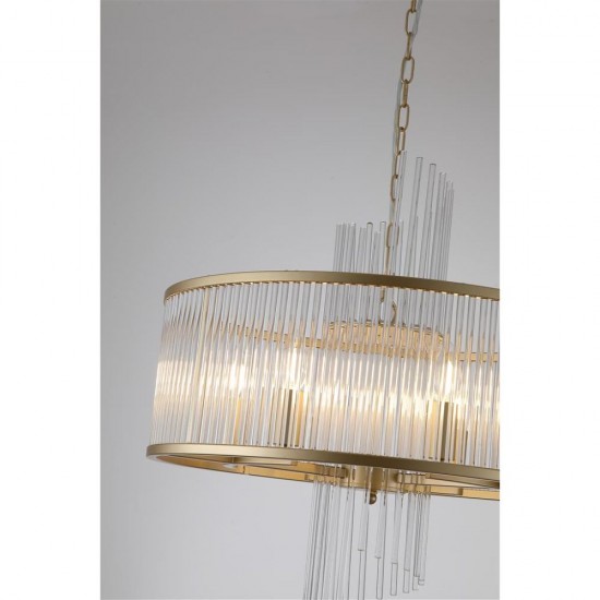 79019-006 Brushed Gold 6 Light Centre Fitting with Clear Glass Rods