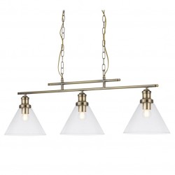 54916-006 Antique Brass 3 Light over Island Fitting with Clear Glasses