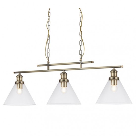 54916-006 Antique Brass 3 Light over Island Fitting with Clear Glasses