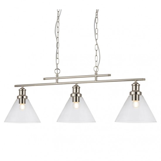 53840-006 Satin Silver 3 Light over Island Fitting with Clear Glasses