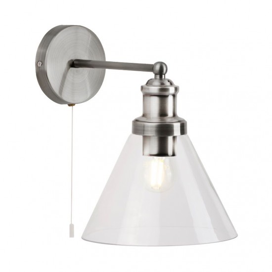54921-006 Satin Silver Wall Lamp with Clear Glass