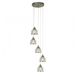54936-006 Satin Silver 5 Light Cluster Pendant with Textured Clear Glasses