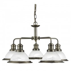 32823-006 Antique Brass 5 Light Centre Fitting with Alabaster Glasses 32823-006 Antique Brass 5 Light Centre Fitting with Alabaster Glasses
