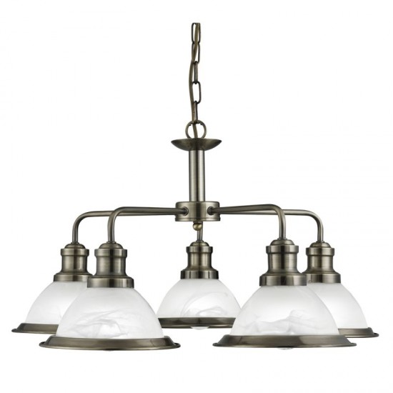 32823-006 Antique Brass 5 Light Centre Fitting with Alabaster Glasses