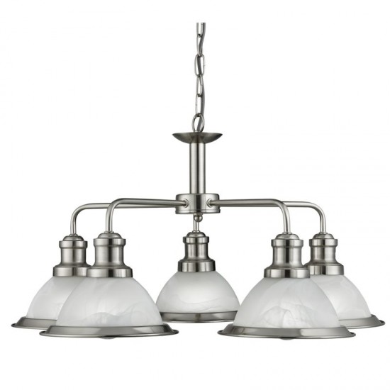 32824-006 Satin Silver 5 Light Centre Fitting with Alabaster Glasses