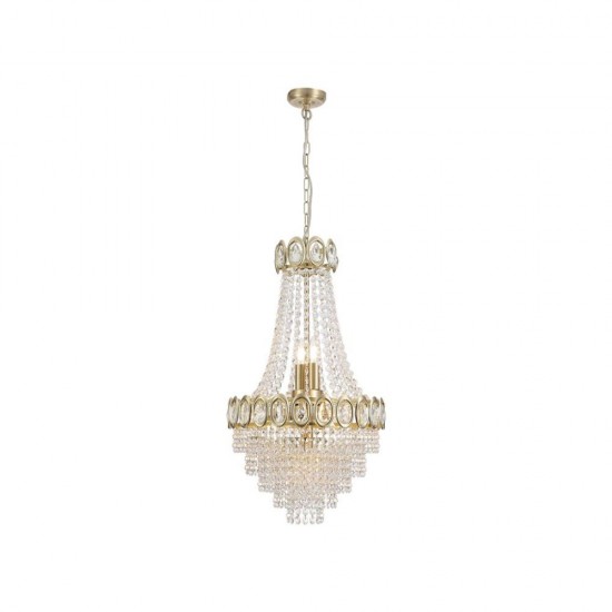 79027-006 Satin Brass 6 Light Chandelier with Crystal