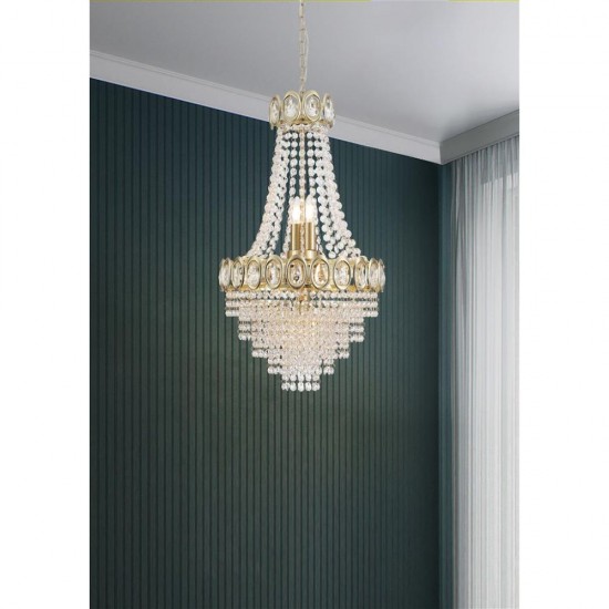 79027-006 Satin Brass 6 Light Chandelier with Crystal