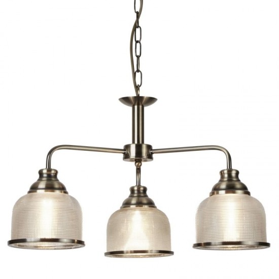 20953-006 Antique Brass 3 Light Centre Fitting with Textured Glass