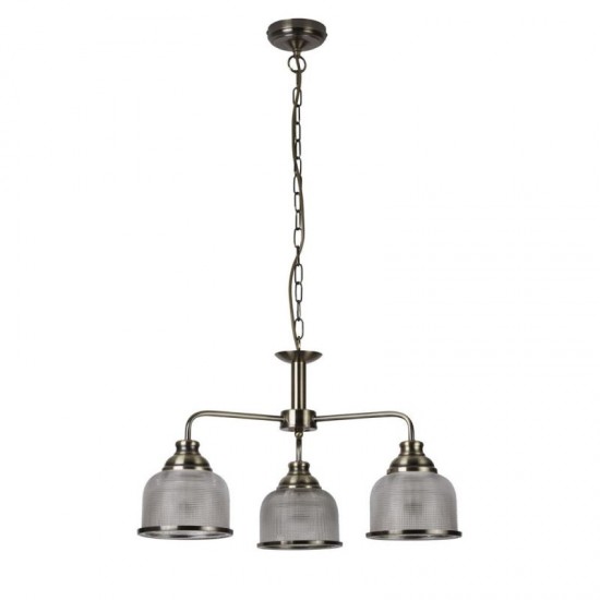 20953-006 Antique Brass 3 Light Centre Fitting with Textured Glass