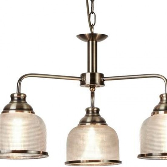 20953-006 Antique Brass 3 Light Centre Fitting with Textured Glass