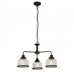 71890-006 Matt Black 3 Light Centre Fitting with Textured Clear Glasses