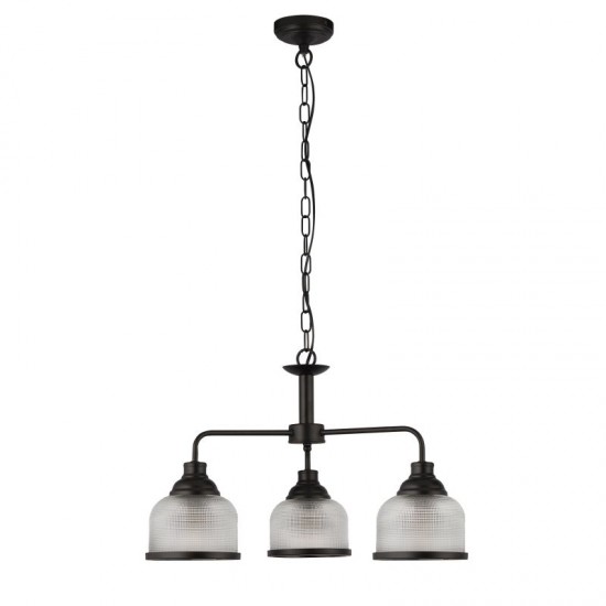 71890-006 Matt Black 3 Light Centre Fitting with Textured Clear Glasses