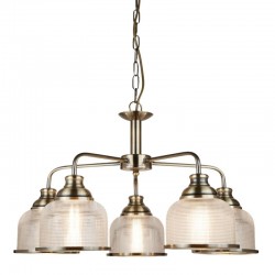 20955-006 Antique Brass 5 Light Centre Fitting with Textured Glass 