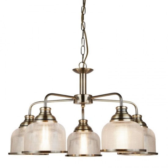 20955-006 Antique Brass 5 Light Centre Fitting with Textured Glass