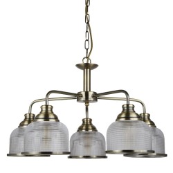 20955-006 Antique Brass 5 Light Centre Fitting with Textured Glass  20955-006 Antique Brass 5 Light Centre Fitting with Textured Glass
