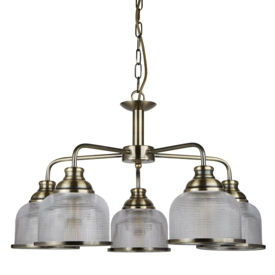 20955-006 Antique Brass 5 Light Centre Fitting with Textured Glass