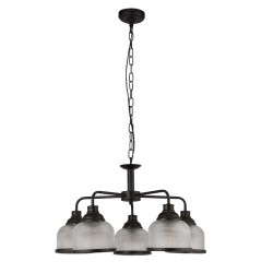 71891-006 Matt Black 5 Light Centre Fitting with Textured Clear Glasses 71891-006 Matt Black 5 Light Centre Fitting with Textured Clear Glasses