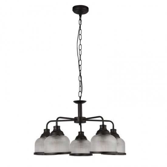 71891-006 Matt Black 5 Light Centre Fitting with Textured Clear Glasses