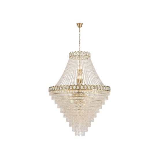 79028-006 Satin Brass 28 Light Chandelier with Crystal