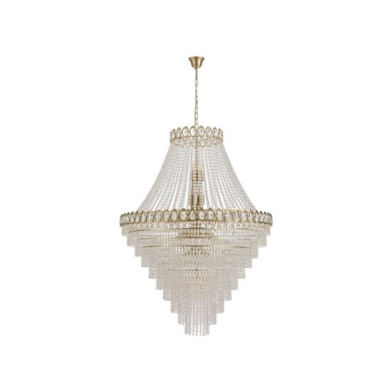 79028-006 Satin Brass 28 Light Chandelier with Crystal