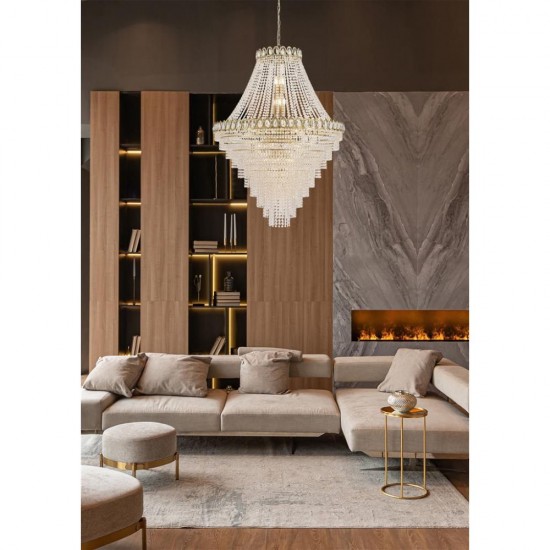 79028-006 Satin Brass 28 Light Chandelier with Crystal