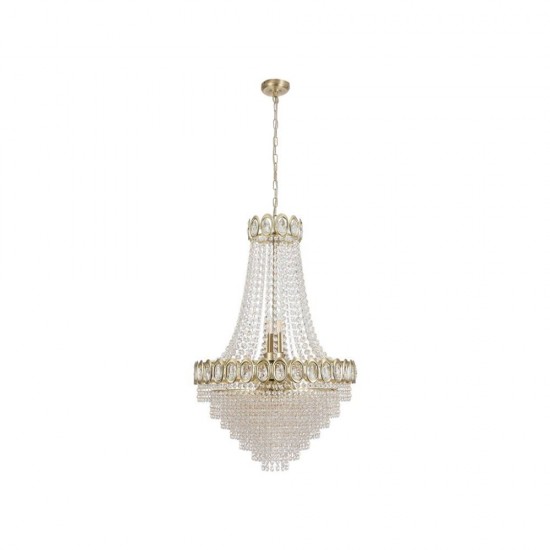 79029-006 Satin Brass 11 Light Chandelier with Crystal
