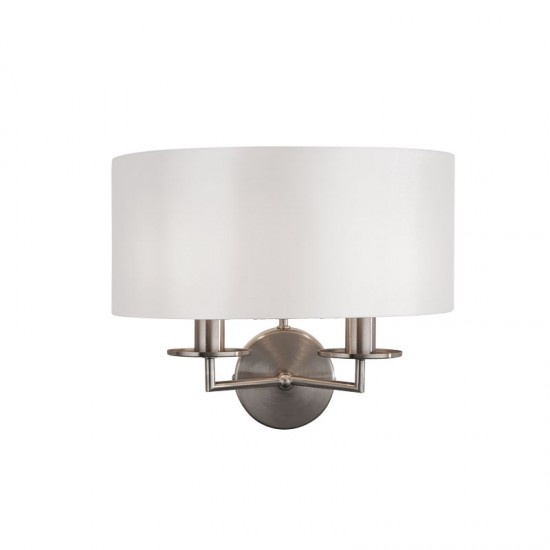 20889-006 Satin Silver 2 Light Wall Lamp with White Shade