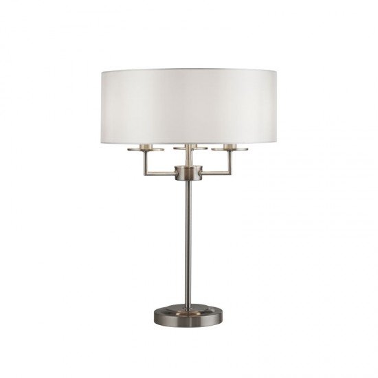 20890-006 Satin Silver 3 Light Table Lamp with White Shade