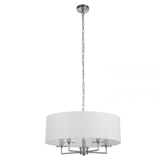 20892-006 White Fabric with Satin Silver 5 Light Pendant