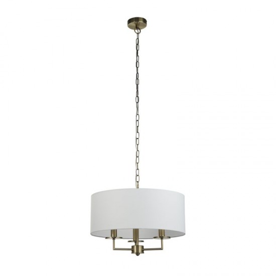 20893-006 White Fabric with Antique Brass 3 Light Pendant