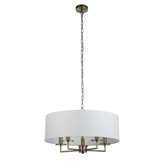 20894-006 White Fabric with Antique Brass 5 Light Pendant