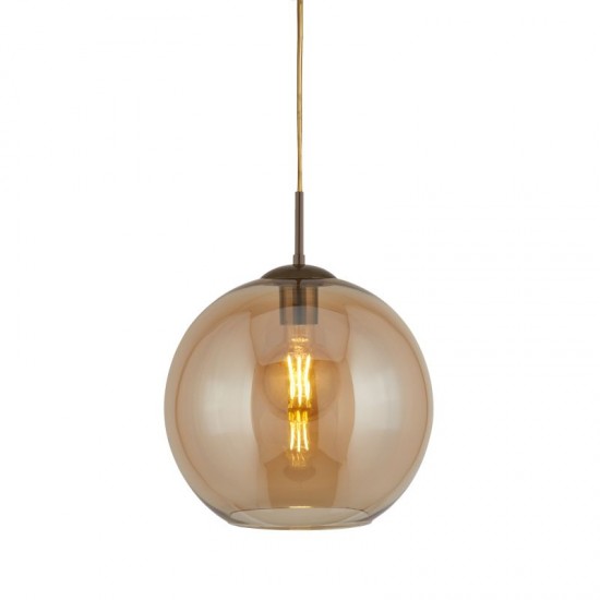 20942-006 Antique Brass Globe Pendant with Amber Glass ∅ 25 cm