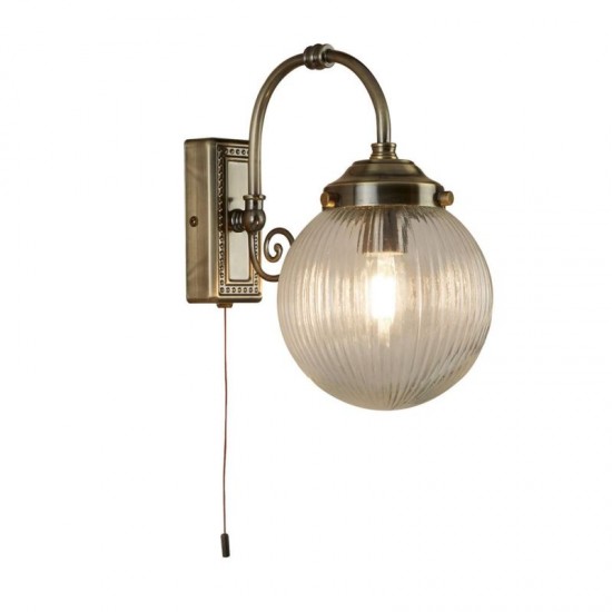 21044-006 Bathroom Antique Brass Wall Lamp with Ribbed Glass