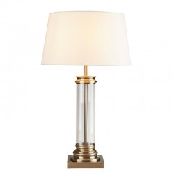 21117-006 Clear Glass & Antique Brass Table Lamp with Cream Shade 21117-006 Clear Glass & Antique Brass Table Lamp with Cream Shade