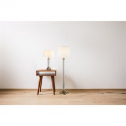 21117-006 Clear Glass & Antique Brass Table Lamp with Cream Shade 21117-006 Clear Glass & Antique Brass Table Lamp with Cream Shade